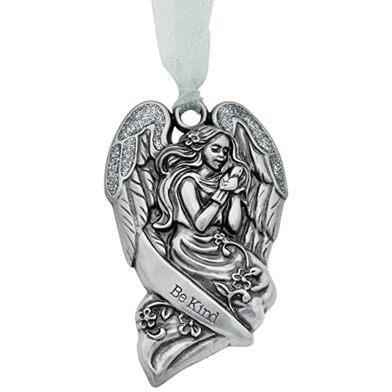 Gloria Duchin Be Kind Pewter Angel Glitter Wings Christmas Tree Ornament